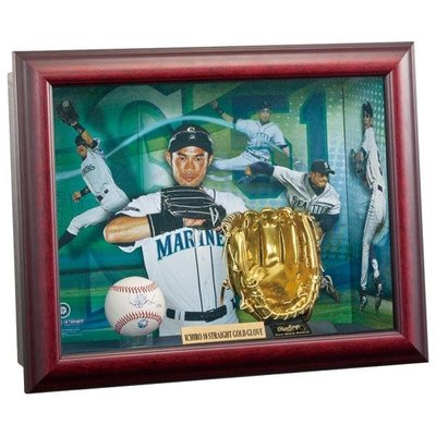 鈴木一朗 ICHIRO MLB連續10年金手套紀念展示櫃 親筆簽名球 全球限量250組