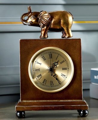 歐式 復古經典銅色雕刻大象造型座鐘 歐風古典吉象造型鐘藝術鐘桌鐘桌面時鐘擺飾鐘裝飾時鐘家飾