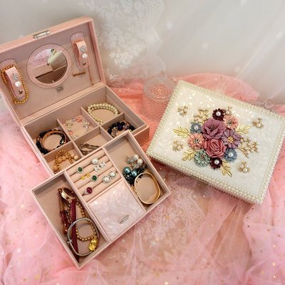 熱銷 創意花朵首飾盒韓國歐式宮廷首飾盒雙層木質珠寶飾品盒首飾收納盒收納盒