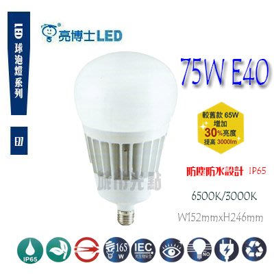 【城市光點】【LED-E40】亮博士增亮款 75W E40 LED球燈泡 防水防塵IP65替代165W螺旋 白黃光下標區