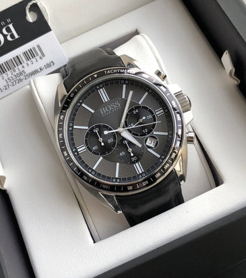 HUGO BOSS Diver Sport 黑色面錶盤 黑色皮革錶帶 石英 三眼計時 男士手錶 1513085