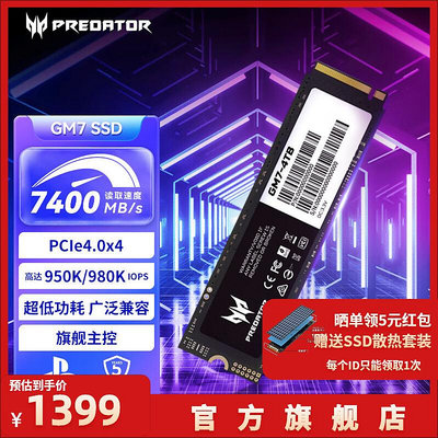 宏碁掠奪者【4T】GM7 GM7000SSD固態硬盤 M.2(NVMe) PCIe4.0
