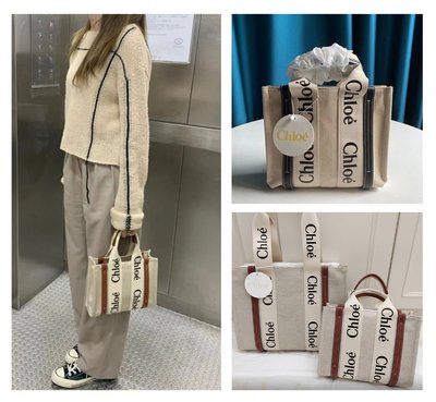 【MOMO全球購】美國代購Chloe最新款法式風情woody tote帆布包/托特包/購物袋(小號)