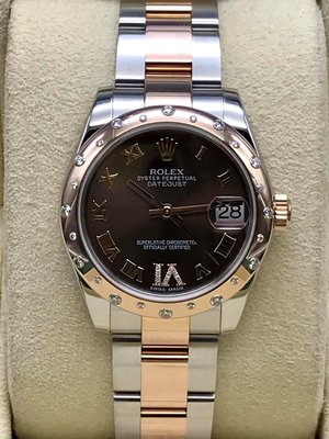 重序名錶 ROLEX 勞力士 Date-just 178341 巧克力面 玫瑰半金 原鑲鑽石 自動上鍊女用腕錶  已收訂
