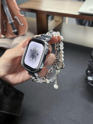 適用紅米手表4表帶新款珍珠金屬鏈智能運動手環青春版Redmi watch3/2/1代ins高級感個性時尚舒適非原裝替換帶