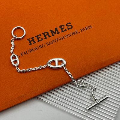 【哈極品】美品《Hermes 愛馬仕 925純銀 豬鼻子手鍊/飾品 》