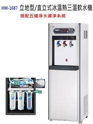 【RO飲水機】HM1687立地型/直立式冰溫熱三溫飲水機 （搭配標準5道RO逆滲透純水機）
