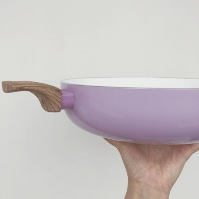 現貨熱銷-靈! 櫻花紫26cm內陶瓷深煎鍋不粘平底鍋帶蓋不可電磁爐