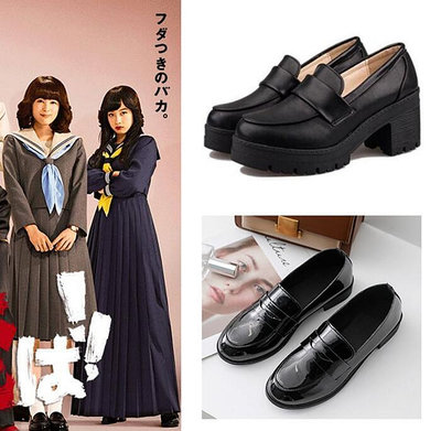 創客優品 早川京子COS鞋子我是大哥大JK製服鞋黑色皮鞋中低鞋跟單鞋 CS2186