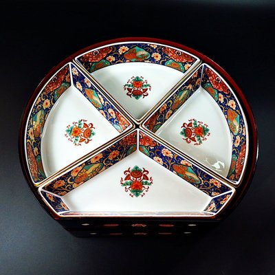 早期日本製 庫山窯 MAEBATA 陶瓷點心盒 冷盤拼盤 漆器糖果盒