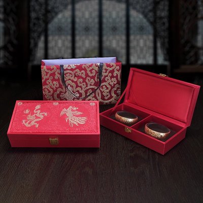 現貨熱銷-龍鳳手鐲包裝盒子黃金首飾盒多件套裝禮品收納盒結婚新娘嫁妝錦盒爆款