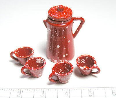 【袖珍屋】紅色咖啡壺組+4小杯(F0703A0203)
