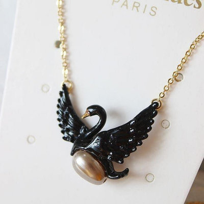 小Z代購#法國Les Nereides琺瑯釉首飾品 黑天鵝巴洛克黑珍珠 優雅氣質項鏈