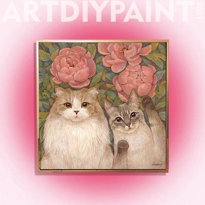 熱銷 diy數字油畫唯美貓咪寵物客廳手工填色涂色解悶定制有框掛畫裝飾可開發票