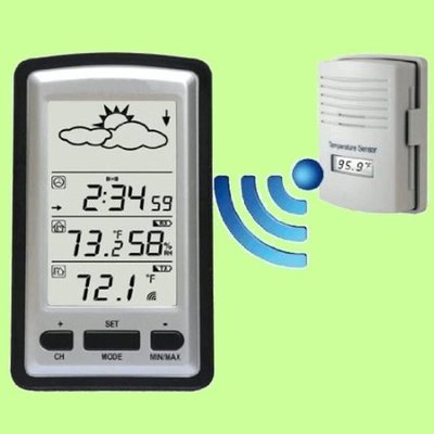 5Cgo【權宇】WS-1280 綠背光 無線室內和室外環境氣候數字溫度計/室內濕度 天氣預報 電子鐘鬧鐘 含稅會員扣5%