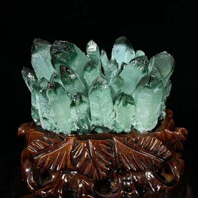 原石擺件 奇石擺件 綠水晶晶簇帶座高13.5×14×9.5公分 重1.7公斤編號350285
