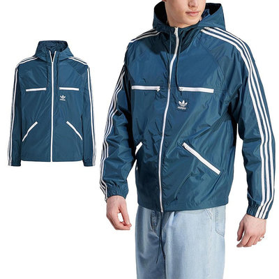 Adidas Classics WB 男 藍色 休閒 三葉草 運動 防風 防潑水 連帽 外套 IL8263