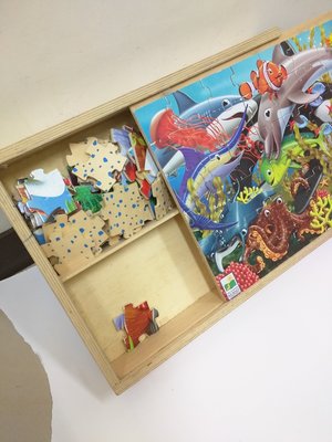 【Timezone Shop】 二手 海洋 海底 拼圖 簡單 兒童用 啟發智能 木板制四種圖樣 Costco 購入