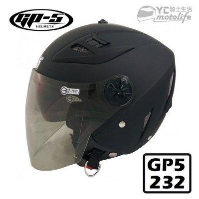 YC騎士生活_GP-5 GP5 232 雙層鏡片設計．內置抗ＵＶ墨鏡片．內襯全可拆洗．安全帽3/4罩 消光黑