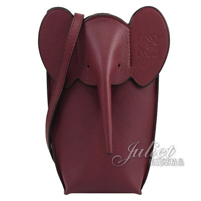 【茱麗葉精品】二手精品 【9.9成新】LOEWE 小牛皮大象造型斜背手機包.紫紅#911