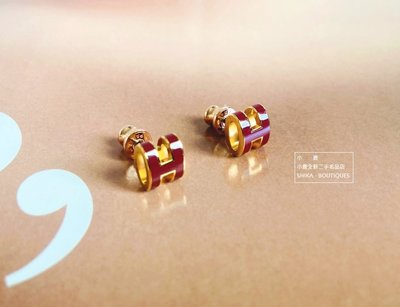 ( Yes! ) HERMES 真品 Pop-H Mini 馬鞍紅 玫瑰鈀金 針式 耳環【全新16000含運】