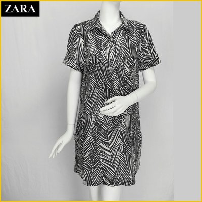 日本二手衣✈️ZARA 亜麻洋裝 近新品 女 L號 ZARA BASIC 黒白洋裝 條紋 短袖連身裙 洋裝 A1509Z