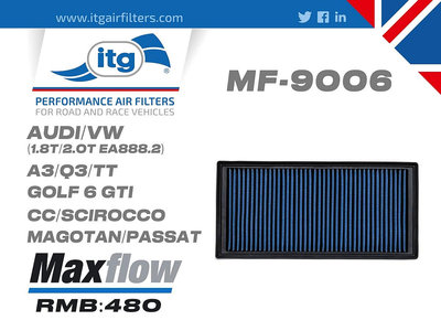 ITG空濾高流量干式進氣風格適配2代EA888奧迪TT大眾/福斯CC尚酷GTI6