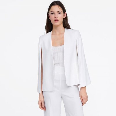 【全新現貨】Massimo Dutti 新款氣質西裝女裝白色開叉設計斗篷西服外套潮薄款洋氣小西服