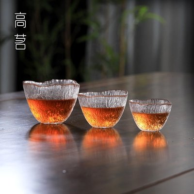 日式玻璃主人杯功夫茶杯品茗杯個人專用喝茶杯子茶具客人錘紋酒杯