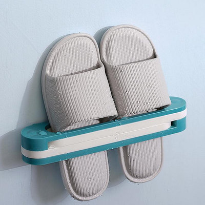 免打孔浴室拖鞋架可折疊粘貼片衛生間三合一拖鞋架壁掛式防水鞋架