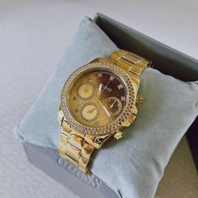 GUESS Sol 水鑽圈 漸層色錶盤 金色不鏽鋼錶帶 石英 女士手錶 GW0483L2