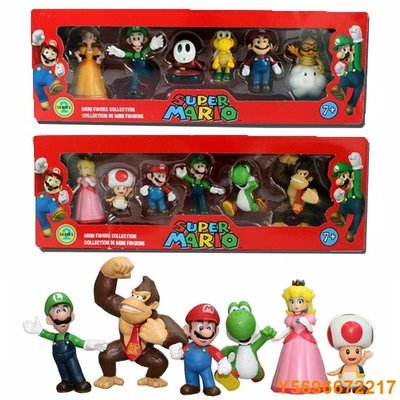 布袋小子6 件/套超級馬里奧兄弟可動人偶玩具娃娃可愛 Luigi Yoshi 蘑菇玩具遊戲適合兒童粉絲
