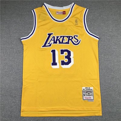 NBA···MN金標 湖人隊 13號籃球服 威爾特·張伯倫復古款黃 復古網眼球衣