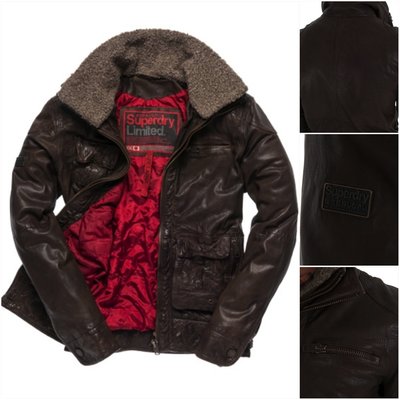 英國 極度乾燥 Superdry leather Tar pit Flight jacket 毛可拆 咖啡 外套 真皮 皮衣 厚款 仿舊 現貨