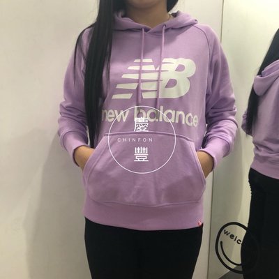 new balance 長袖 帽T 紫色 女 大logo