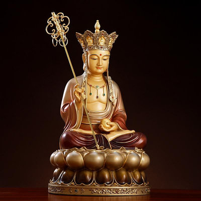 純銅太古彩地藏菩薩銅像家用供奉娑婆三圣地藏王菩薩佛像擺件