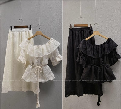【莉莎小屋】💝正韓 Korea 春夏新品(代購)✈蕾絲套裝(荷領上衣+長裙)👚👖TS0508