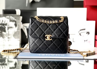『RP精品』Chanel 香奈兒 22年新款 黑色 金扣 復古 雙肩包 後背包