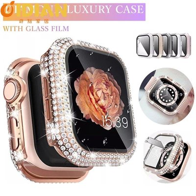 適用蘋果手錶iwatch鑲滿鑽錶殼 Apple Watch S8 7 6 SE 5 滿鑽保護套 蘋果手錶殼膜 全身鑽錶殼-奇點家居