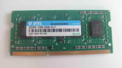 DSL(Hynix Chip) 2GB 1RX8 PC3-8500S DDR3-1066MHz  SODIMM  204p 筆電記憶體