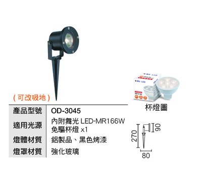 24小時出貨 OD-3045(附舞光 LED MR16 6W免驅杯燈)戶外照樹燈.投射燈.戶外景觀庭園燈