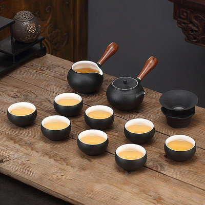 茶藝師 黑陶功夫茶具陶瓷茶壺茶杯套裝家用簡約日式泡茶具茶盤辦公室會客
