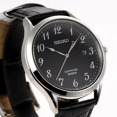 SEIKO SGEH77P1 精工錶40mm 大三針數字錶黑面盤藍寶石水晶鏡面黑皮錶帶男錶女錶| Yahoo奇摩拍賣