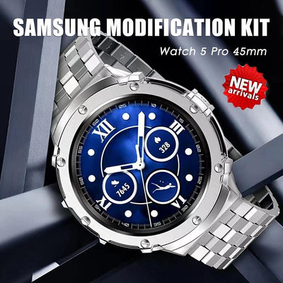 SAMSUNG 不銹鋼錶殼+不锈钢錶帶 適用於三星 Galaxy Watch 5 pro 45mm 改裝套件 男款高品质
