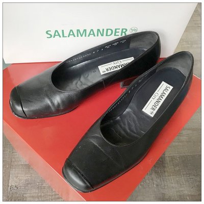 二手名牌 Salamander 黑色真皮淑女鞋 平底鞋 女鞋 跟鞋  真品 跟高2.5公分 [玩泥巴]