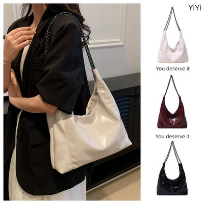 [YiYi]托特包 韓國腋下包 復古油蠟皮斜背包 大容量包包 鏈條托特包 大學生包包 大容量手提袋 側背大包 上班包 女