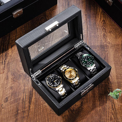 手錶收納盒碳纖維皮質手表收納盒六表位展示箱帶鎖歐式手表禮盒包裝盒手表箱