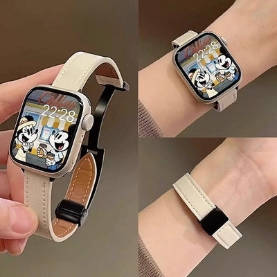 適用iwatch8手表S9新款ultra表帶applewatch8765蘋果皮磁吸智能手環腕帶 替換腕帶 運動錶帶 腕帶