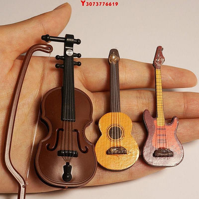新款推薦 迷你仿真小提琴 電吉他 微縮場景模型桌面樂器裝飾小擺件拍攝道具 可開發票