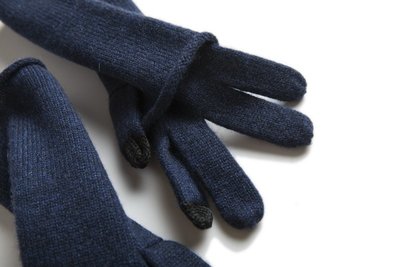 超值百搭特惠推薦-三種穿戴方式100% Cashmere可滑手機平板辦公打電腦露手指喀什米爾加厚雙層深海藍保暖發熱手套